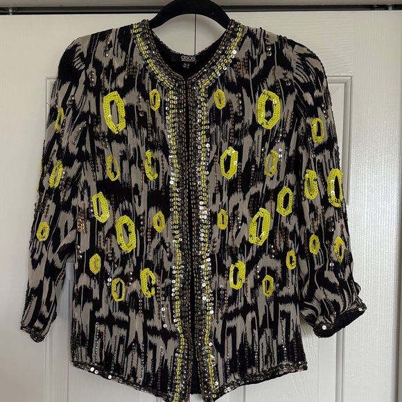 ASOS Beaded Embellished Jacket Neon Sequin Festival Boho Open Front Size 6 - Picture 2 of 8